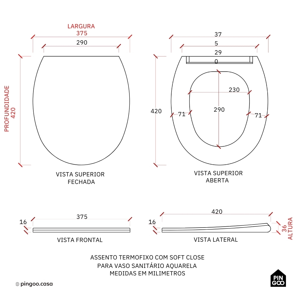 Assento Termofixo com Soft Close para Vaso Sanitário Aquarela - Branco