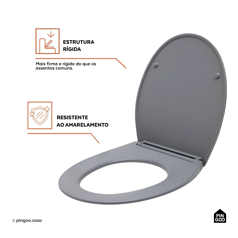 Assento Termofixo com Soft Close para Vaso Sanitário Aquarela - Cinza