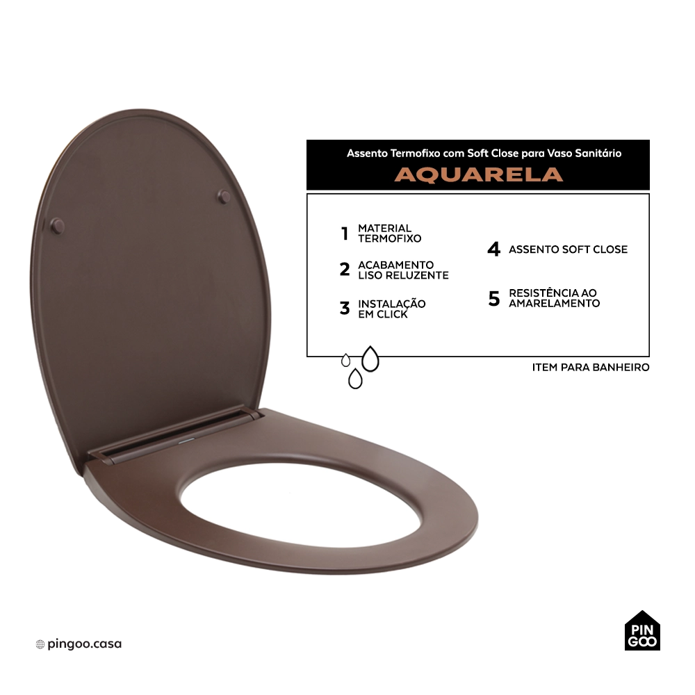 Assento Termofixo com Soft Close para Vaso Sanitário Aquarela - Marrom