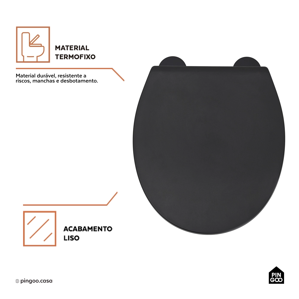 Assento Termofixo com Soft Close para Vaso Sanitário Aquarela - Preto