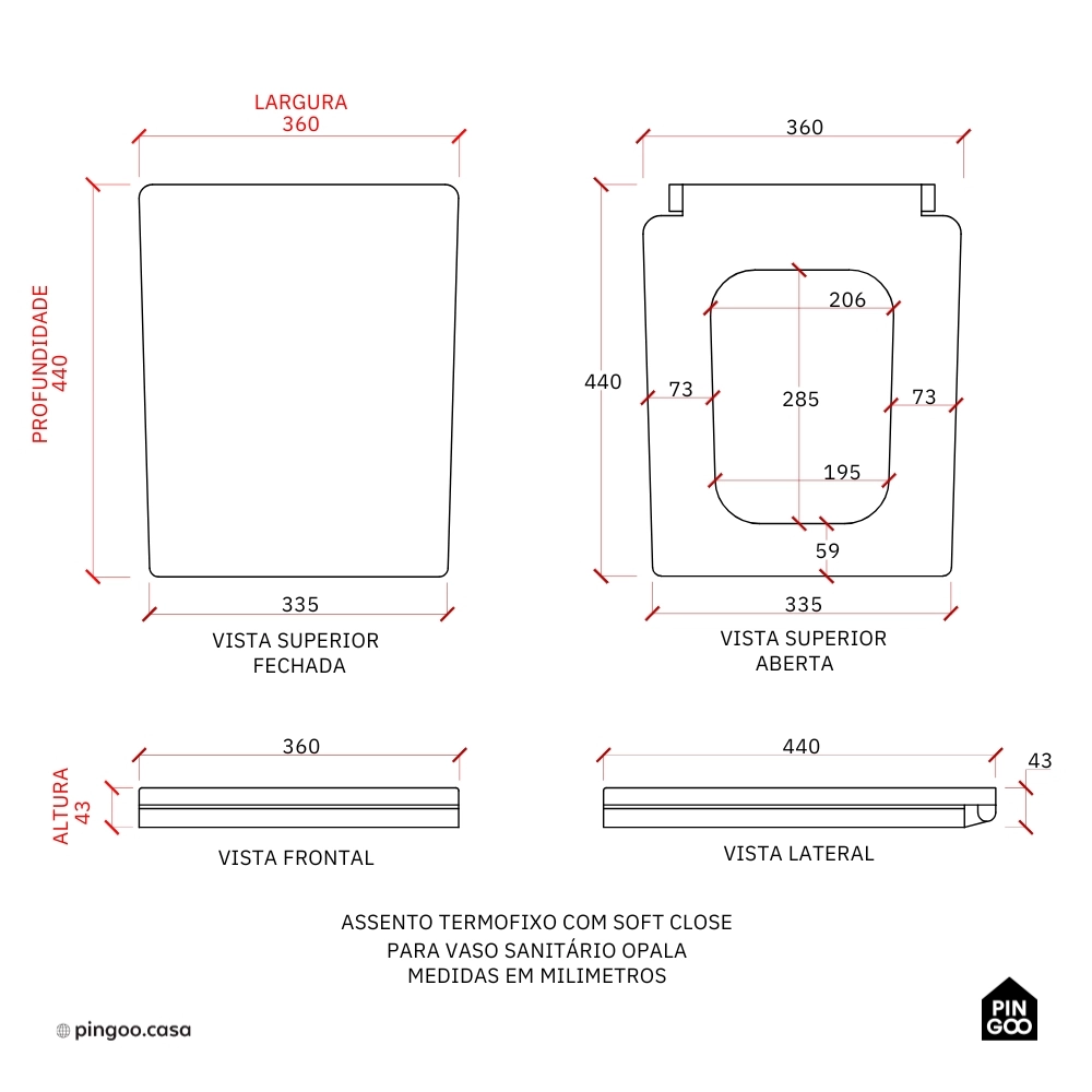 Assento Termofixo com Soft Close para Vaso Sanitário Opala - Preto