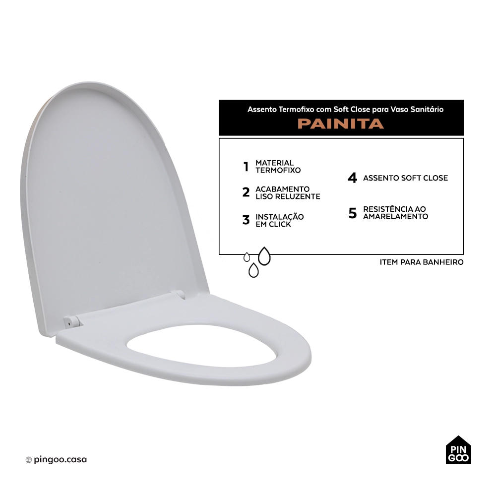 Assento Termofixo com Soft Close para Vaso Sanitário Painita - Branco