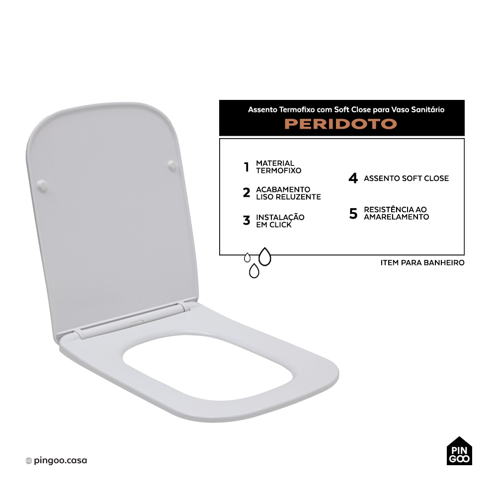 Assento Termofixo com Soft Close para Vaso Sanitário Peridoto - Branco