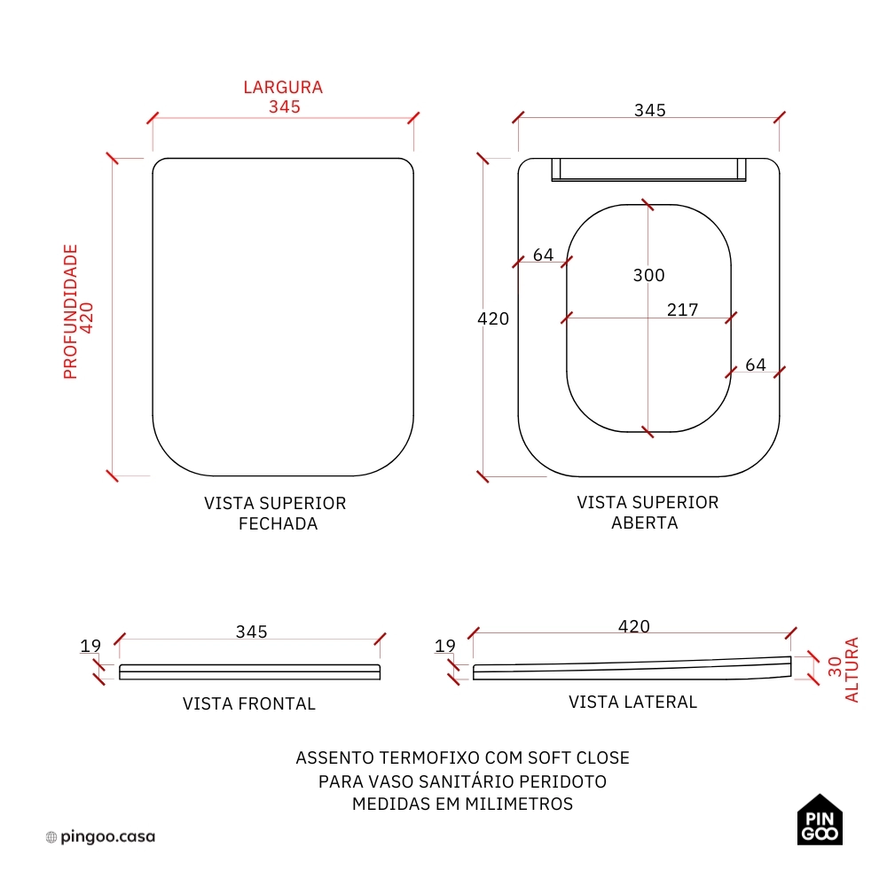 Assento Termofixo com Soft Close para Vaso Sanitário Peridoto - Branco
