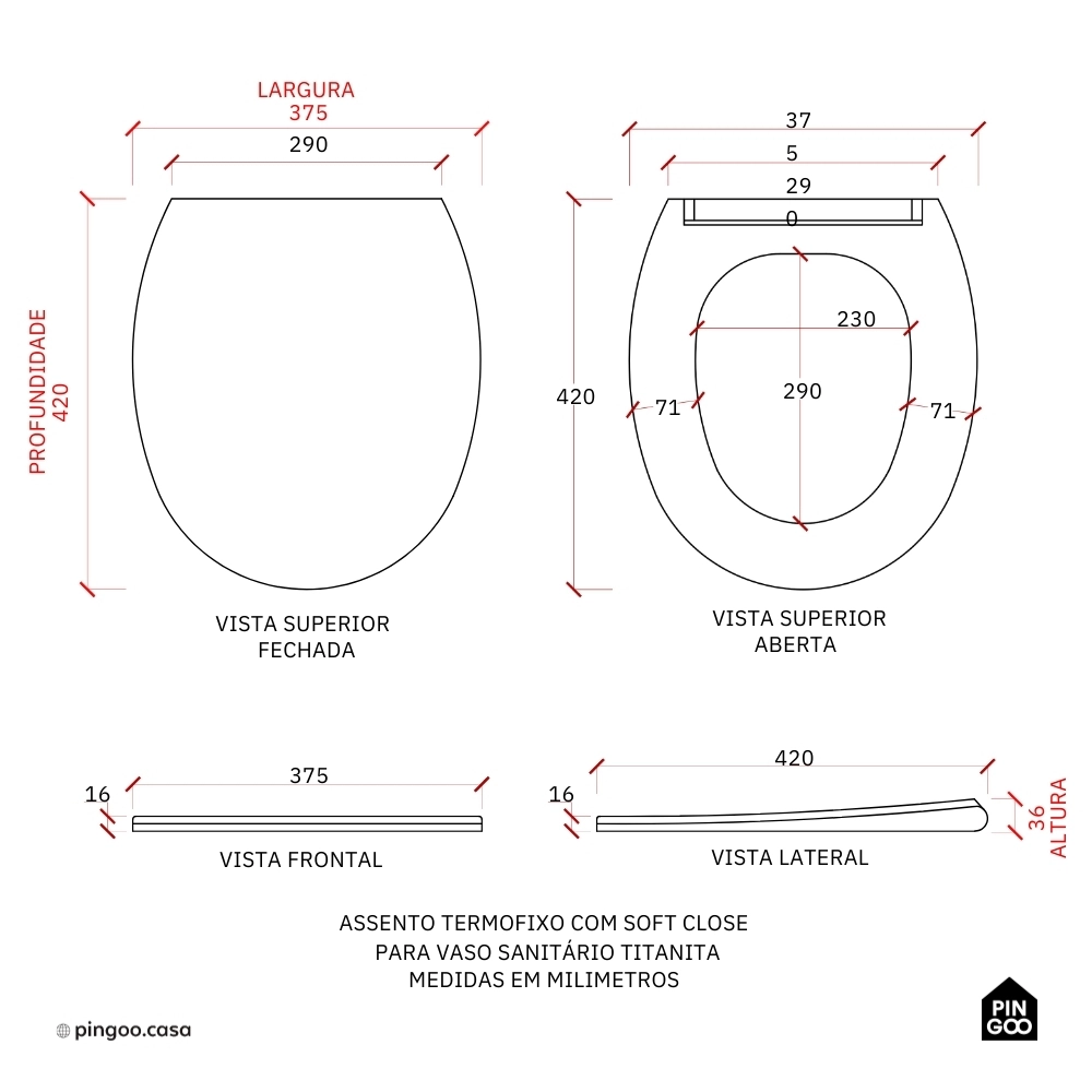 Assento Termofixo com Soft Close para Vaso Sanitário Titanita - Branco