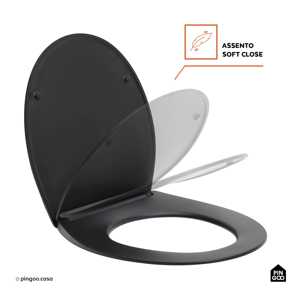 Assento Termofixo com Soft Close para Vaso Sanitário Titanita - Preto