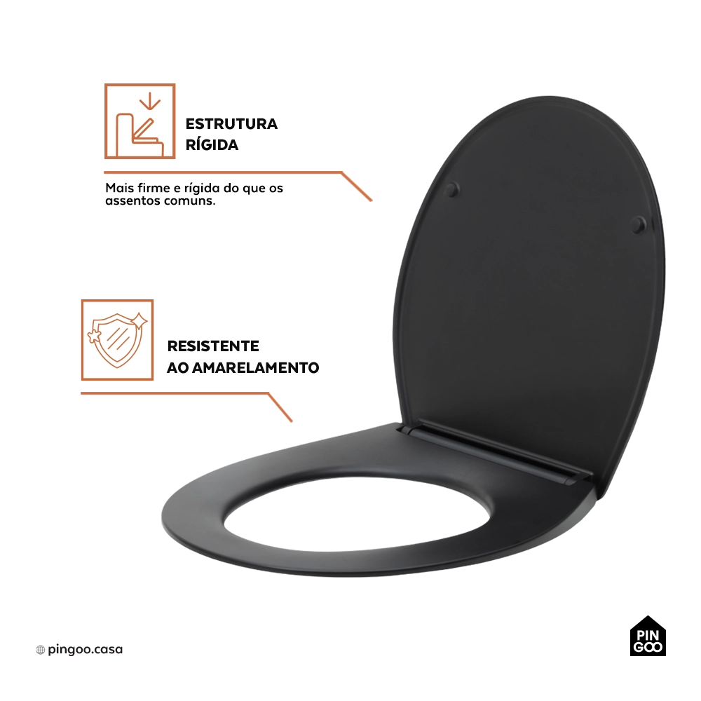 Assento Termofixo com Soft Close para Vaso Sanitário Titanita - Preto