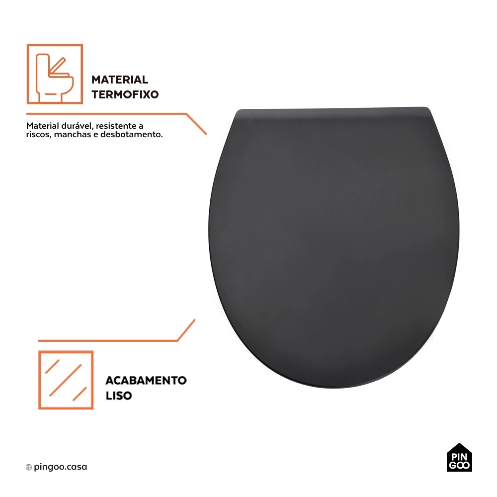 Assento Termofixo com Soft Close para Vaso Sanitário Titanita - Preto