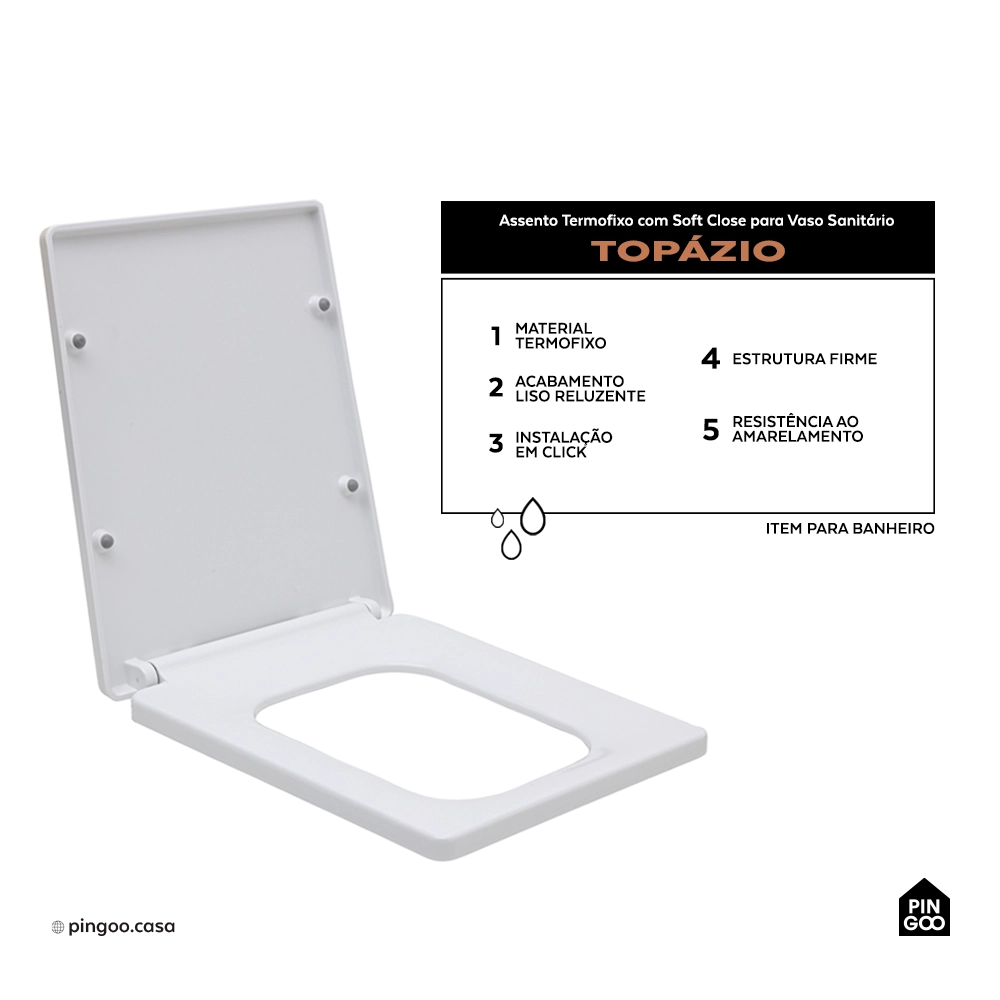 Assento Termofixo com Soft Close para Vaso Sanitário Topázio - Branco
