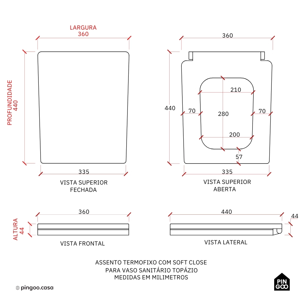 Assento Termofixo com Soft Close para Vaso Sanitário Topázio - Branco