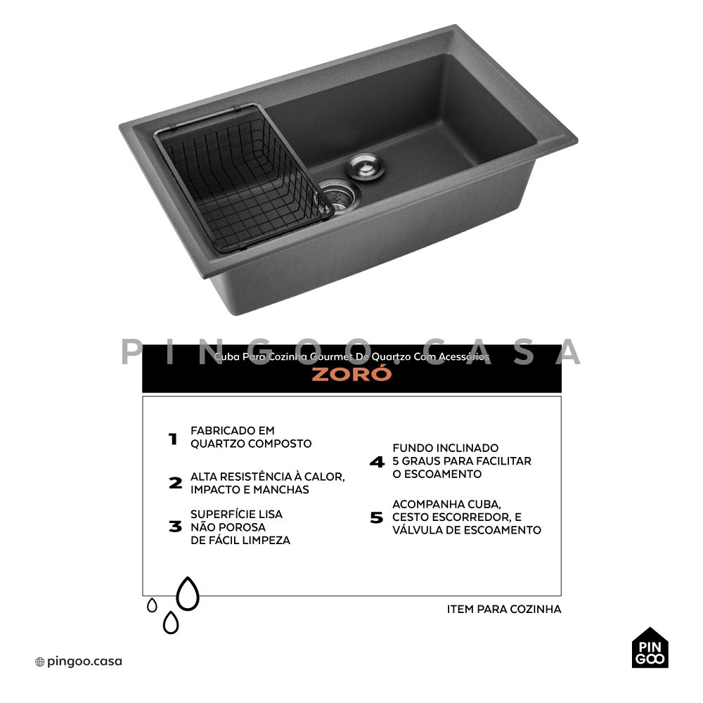 Cuba Para Cozinha Gourmet De Quartzo Com Acessórios Zoró Pingoo.casa - Cinza Cuba Para Cozinha Gourmet De Quartzo Com Acessórios Zoró Pingoo.casa - Cinza
