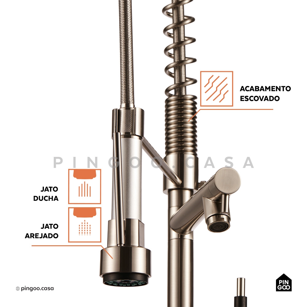 Torneira Para Cozinha Gourmet Misturador Monocomando Ituí Pingoo.casa - Prata Escovado