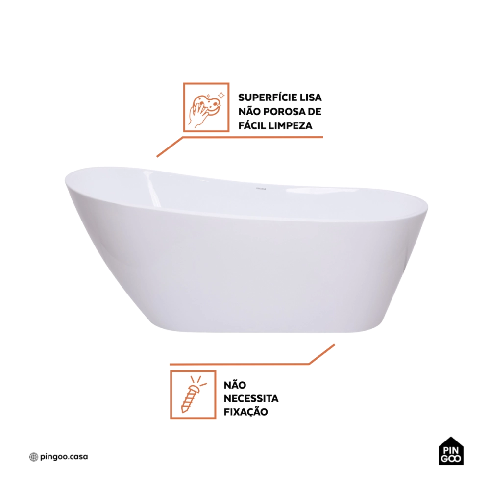 Banheira Freestanding Imersão Acrílico 165 cm Azurita Branco