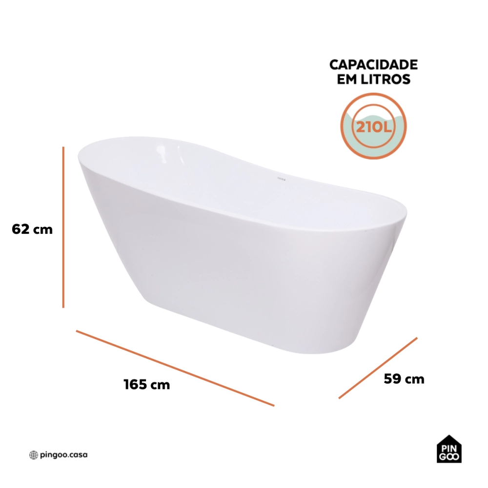 Banheira Freestanding Imersão Acrílico 165 cm Azurita Branco