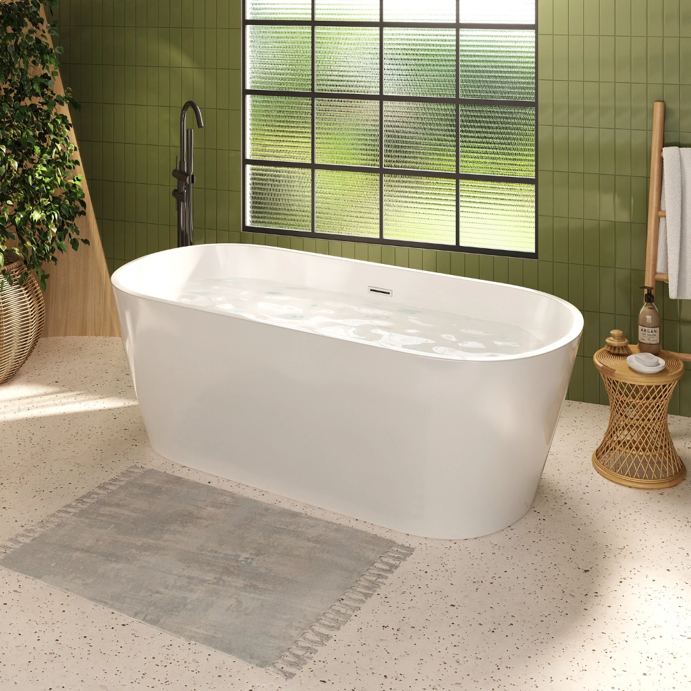 Banheira Freestanding Imersão Acrílico 169 cm Malaquita Branco