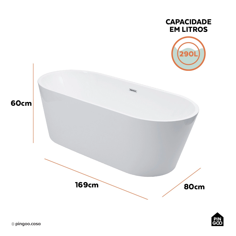 Banheira Freestanding Imersão Acrílico 169 cm Malaquita Branco