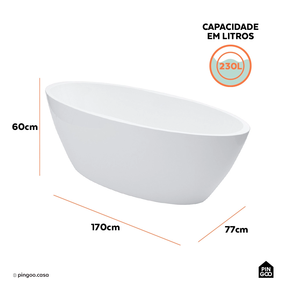 Banheira Freestanding Imersão Acrílico 170 cm Rubi Branco