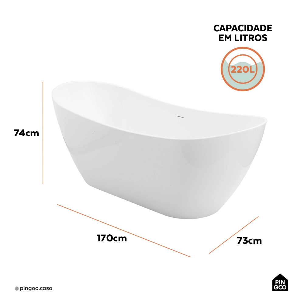 Banheira Freestanding Imersão Acrílico 170 cm Rutilo Branco