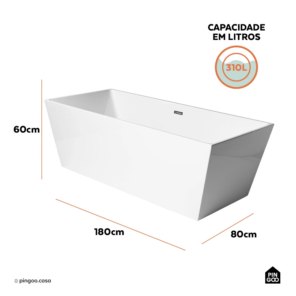 Banheira Freestanding Imersão Acrílico 180 cm Safira Branco