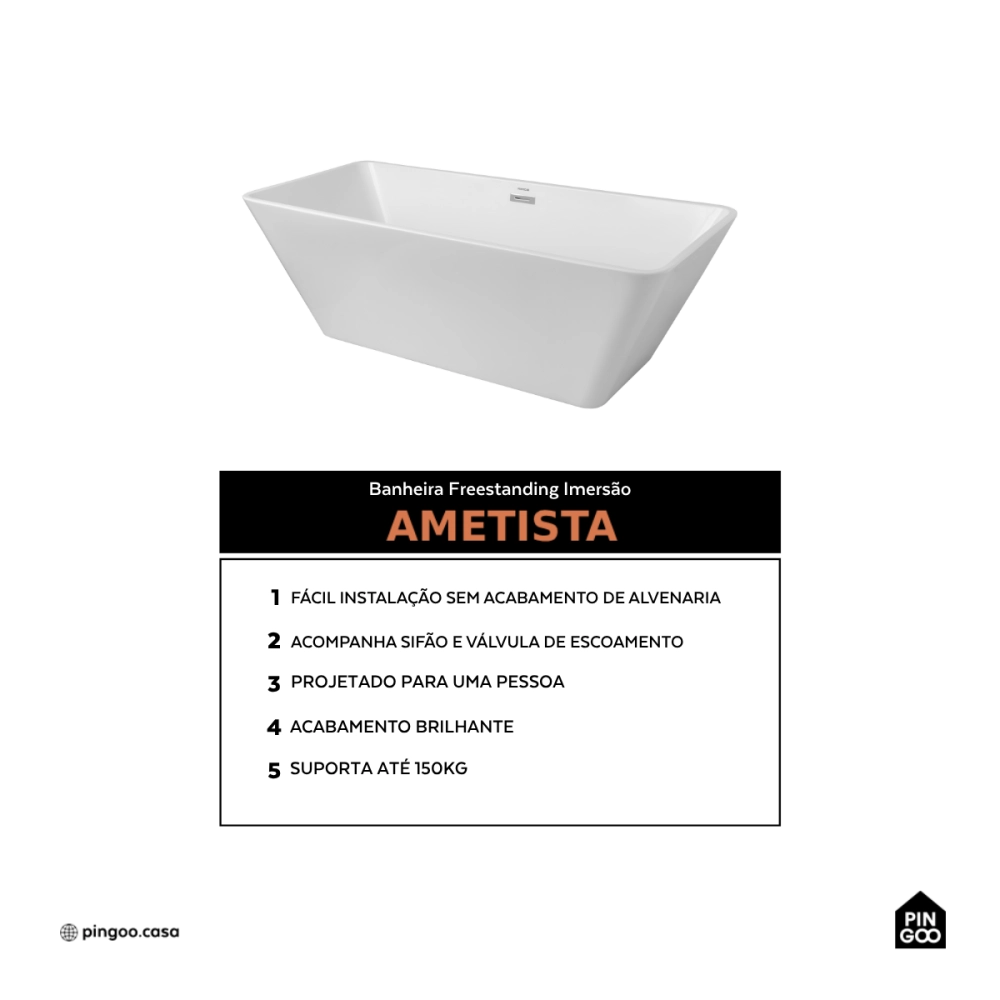 Banheira Freestanding Imersão Ametista Pingoo.casa - Branca