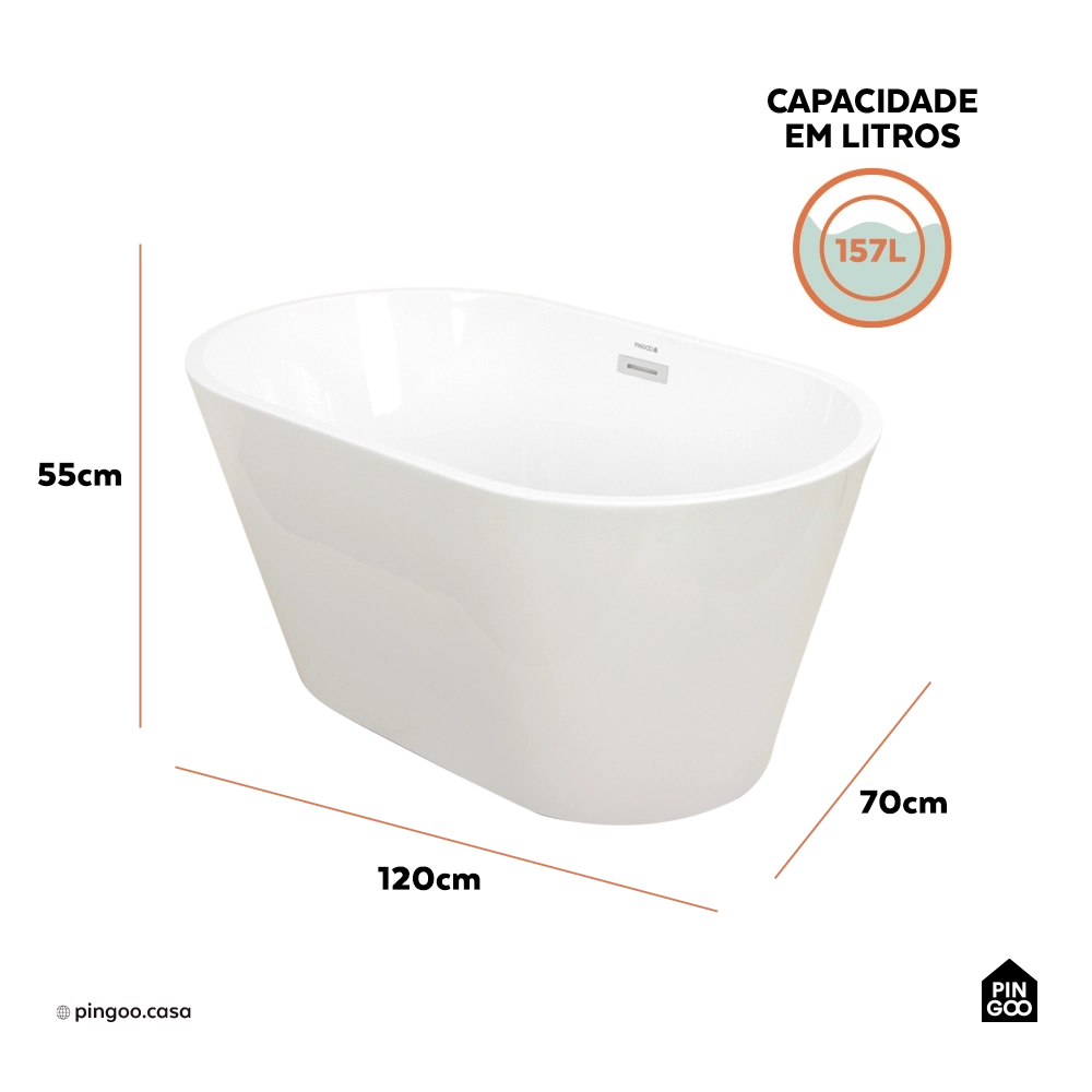 Banheira Freestanding Imersao 120 cm Aragonita Pingoo.casa - Branco