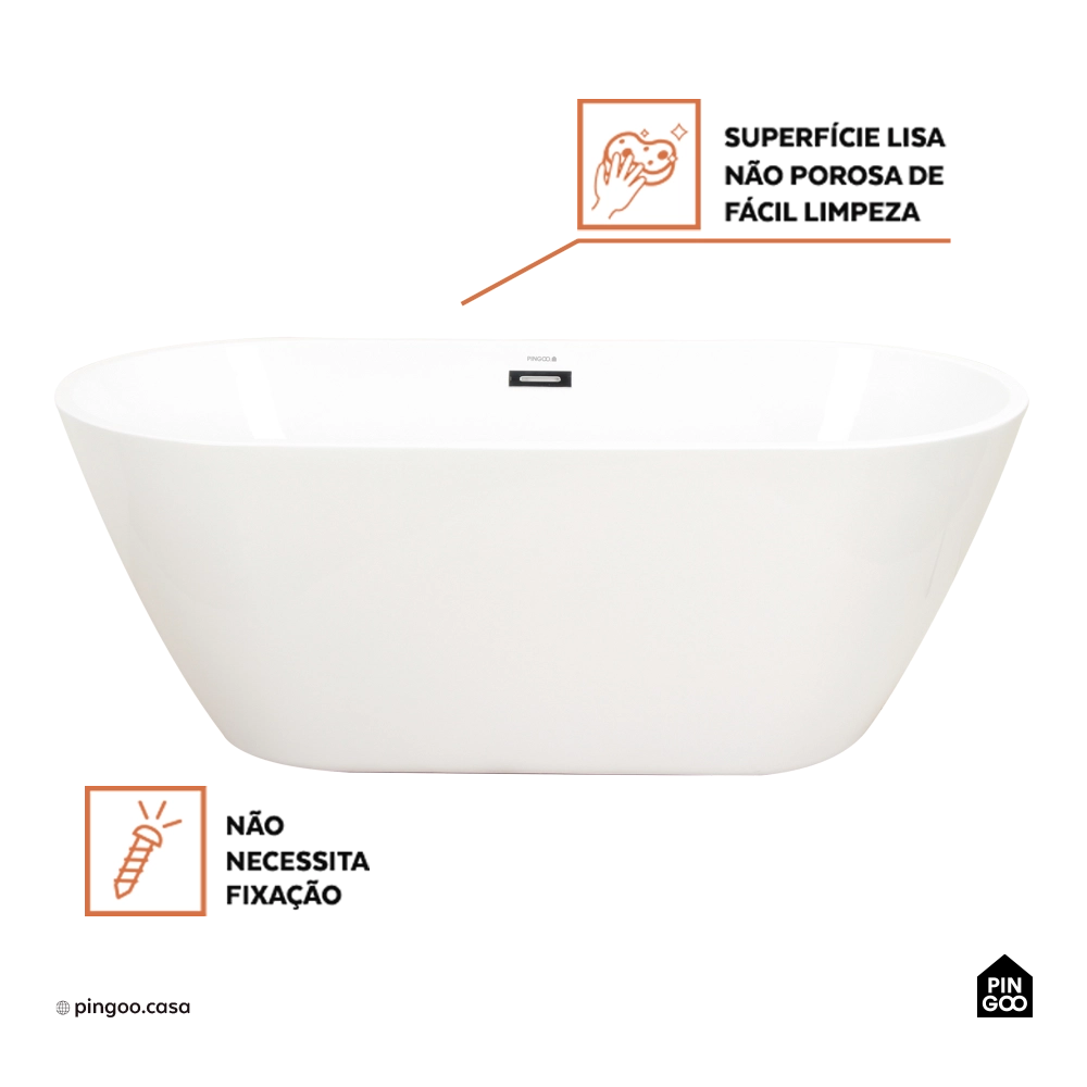Banheira Freestanding Imersao 148,5 cm Gurupá Pingoo.casa - Branco
