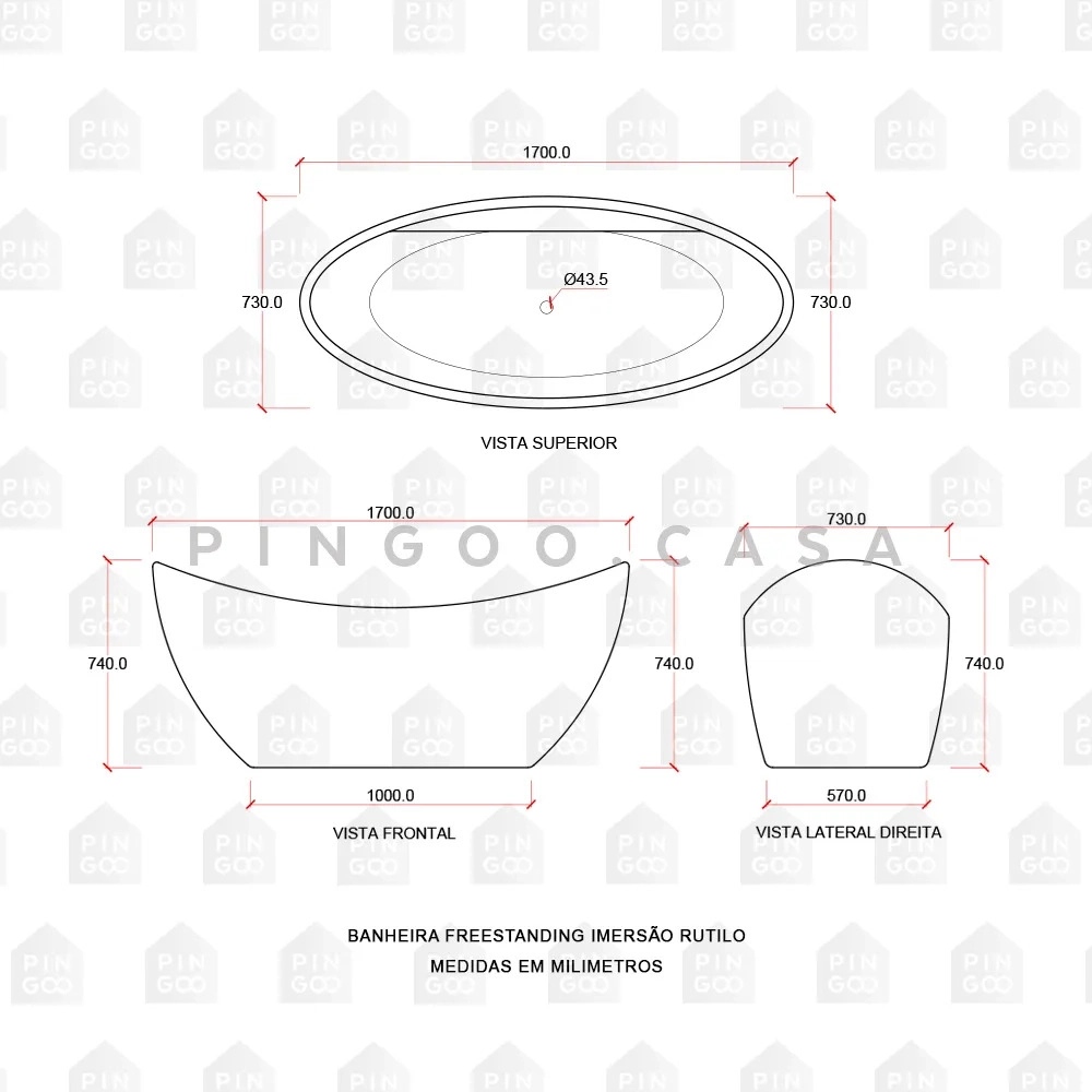 Banheira Freestanding Imersão Acrílico 170 cm Rutilo Branco