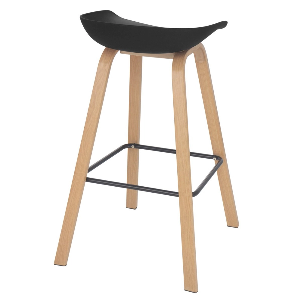 Banqueta alta para bancada Cassia com base de madeira 78 cm - Preto