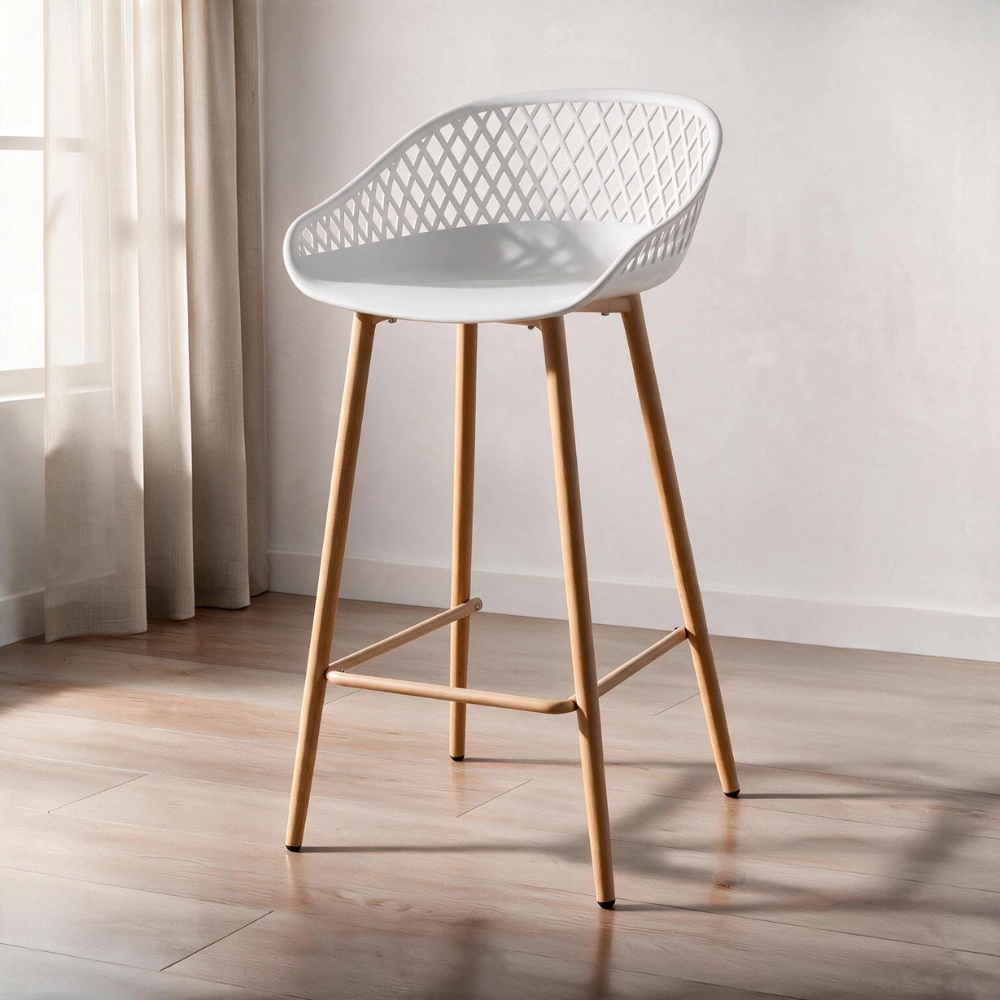 Banqueta alta para bancada Clarice Cloe com base de metal - Branco Banqueta alta para bancada Clarice Cloe com base de metal - Branco