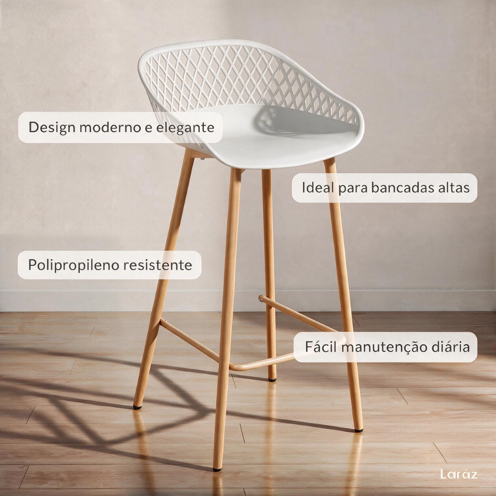 Banqueta alta para bancada Clarice Cloe com base de metal - Branco Banqueta alta para bancada Clarice Cloe com base de metal - Branco
