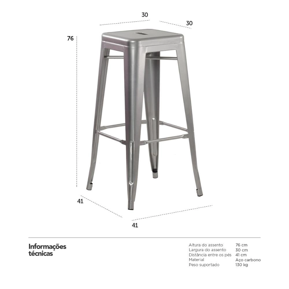 Banqueta alta para bancada Iron Tolix 76 cm - Prata