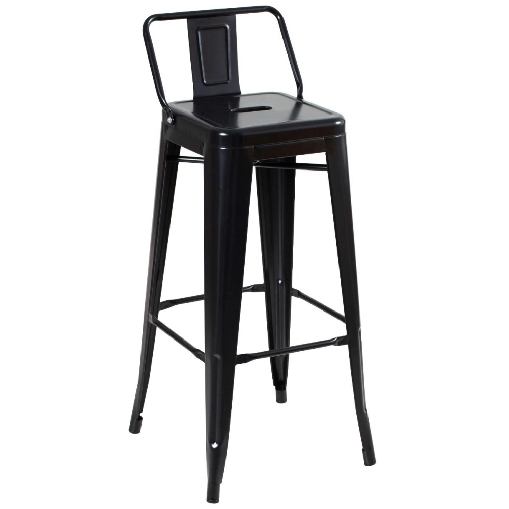 Banqueta alta para bancada Iron Tolix com encosto 76 cm – Preto Semibrilho