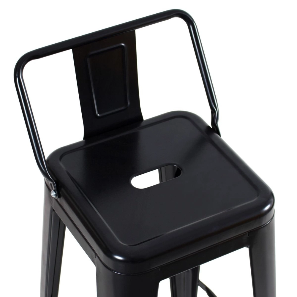 Banqueta alta para bancada Iron Tolix com encosto 76 cm – Preto Semibrilho