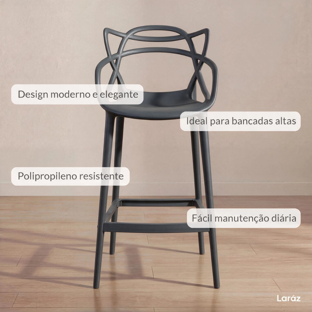 Banqueta alta para bancada Master Allegra em Polipropileno 78 cm - Cinza escuro Banqueta alta para bancada Master Allegra em Polipropileno 78 cm - Cinza escuro
