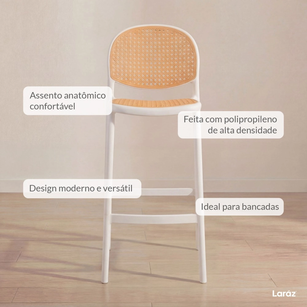 Banqueta alta para bancada Mumbai com assento anatômico 78 cm – Branco