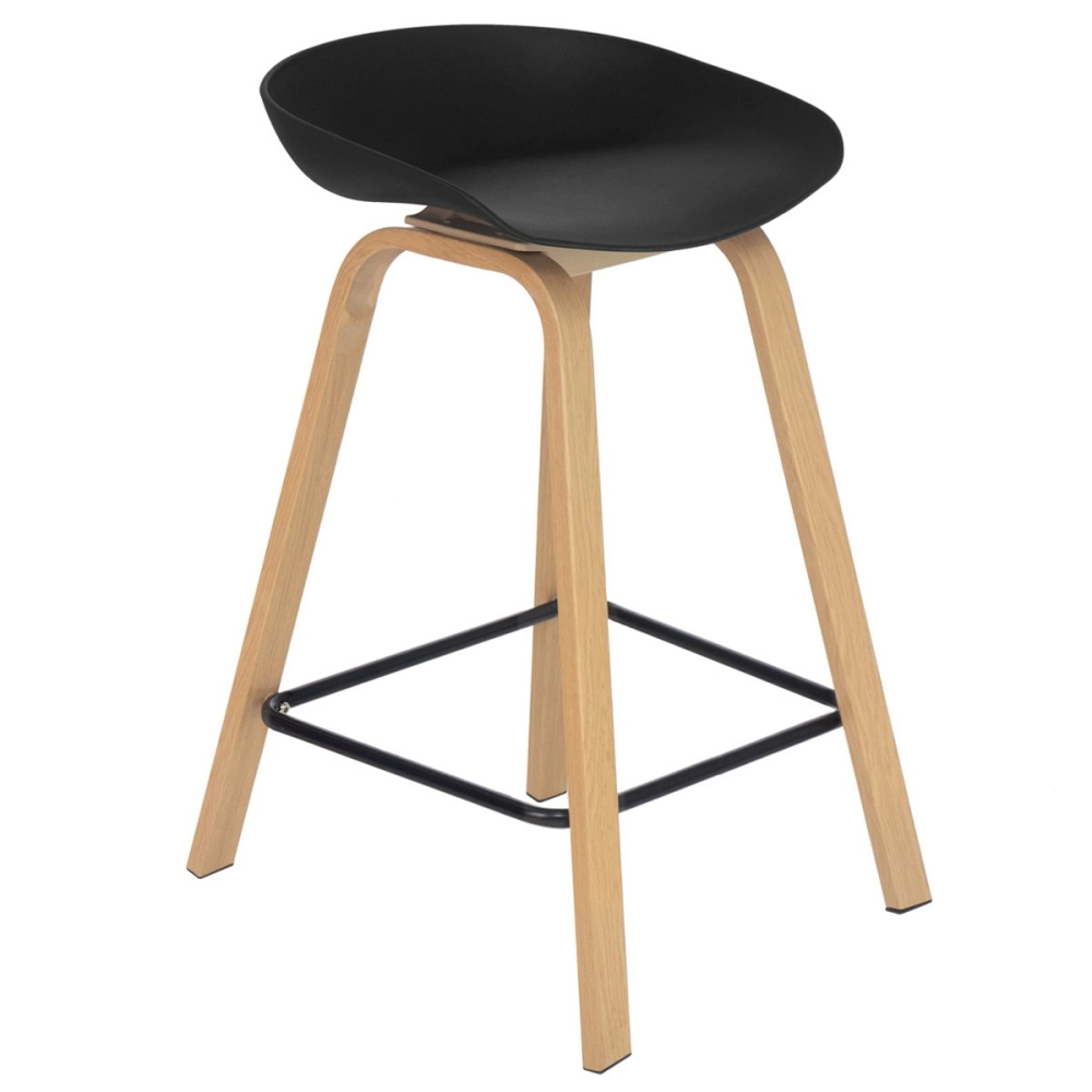 Banqueta média para bancada Cassia com base de madeira 66 cm - Preto