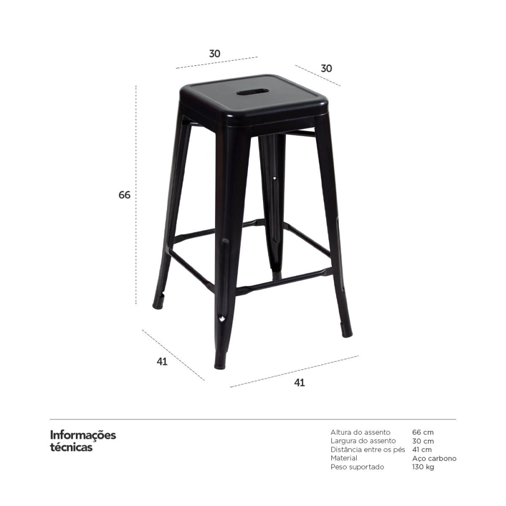 Banqueta média para bancada Iron Tolix 66 cm – Preto
