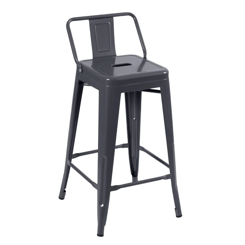 Banqueta média para bancada Iron Tolix com encosto 66 cm - Cinza escuro