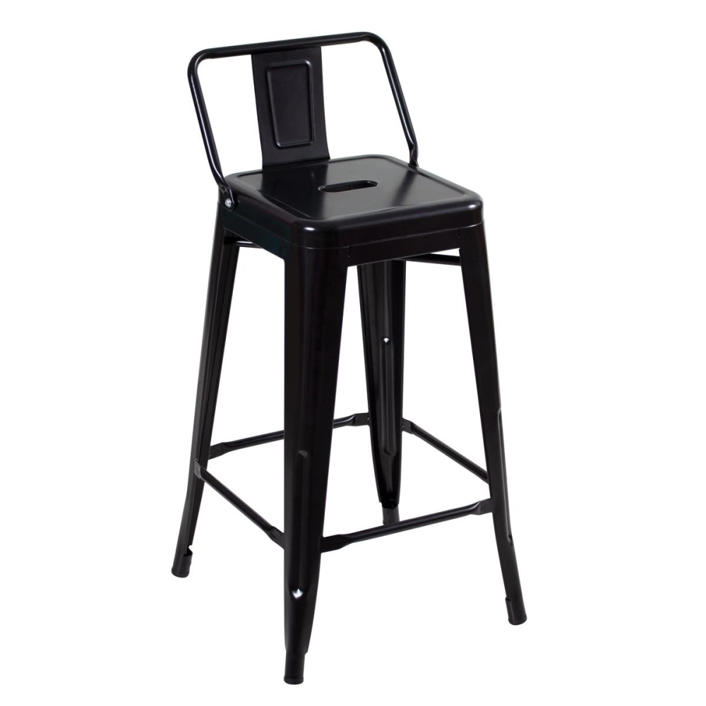 Banqueta média para bancada Iron Tolix com encosto 66 cm - Preto