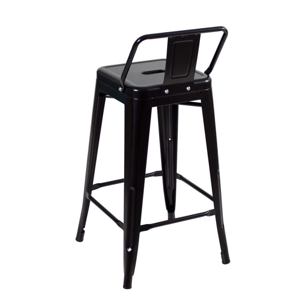 Banqueta média para bancada Iron Tolix com encosto 66 cm - Preto