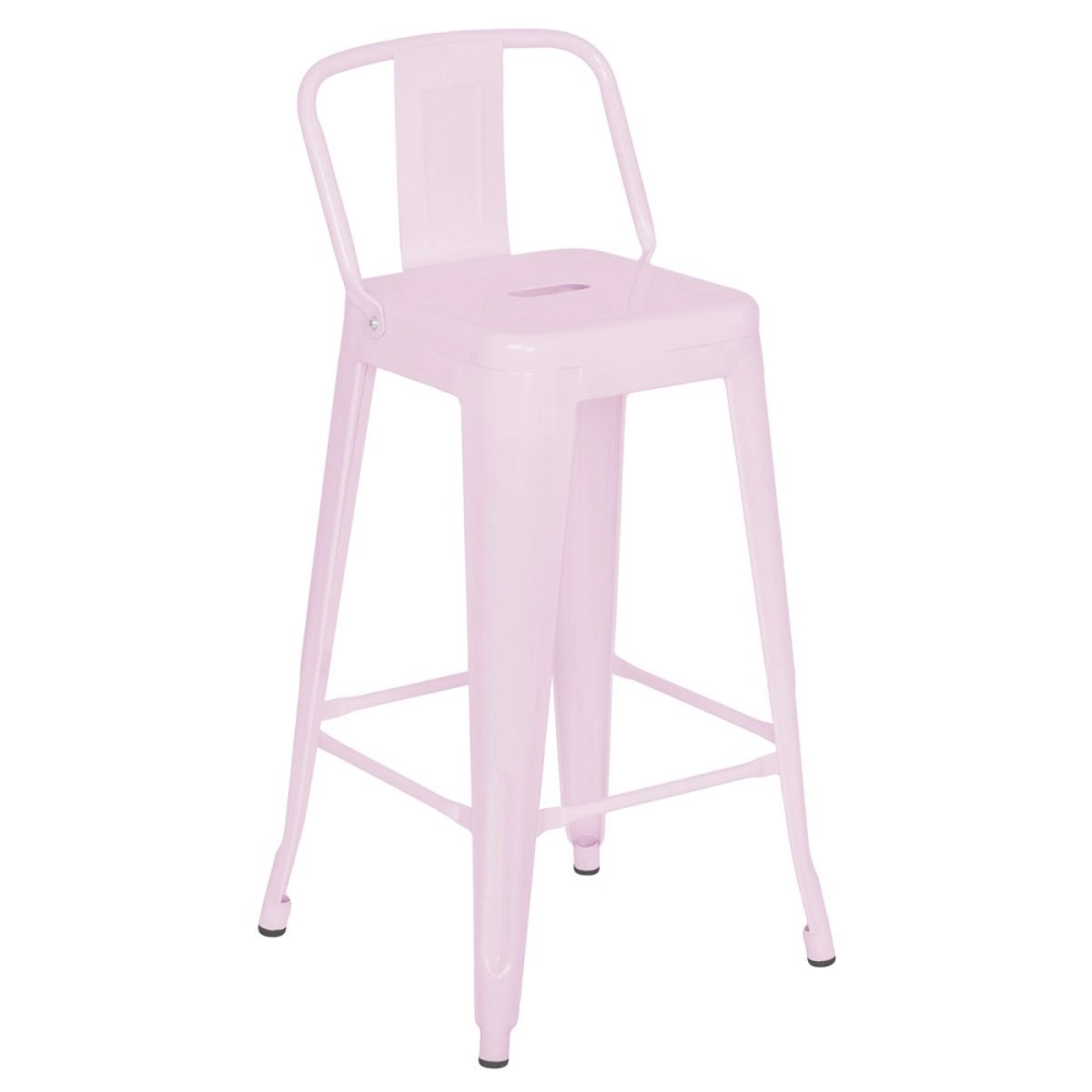 Banqueta média para bancada Iron Tolix com encosto 66 cm – Rosa Claro