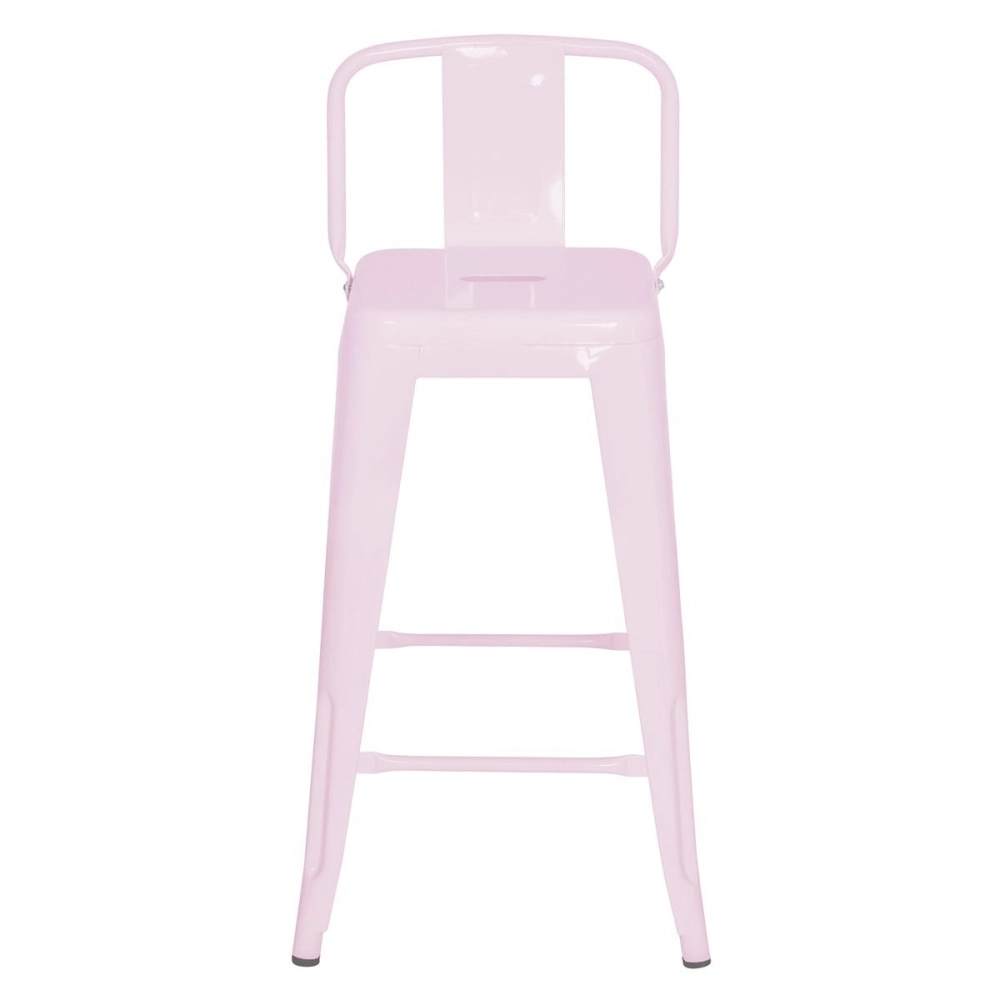 Banqueta média para bancada Iron Tolix com encosto 66 cm – Rosa Claro