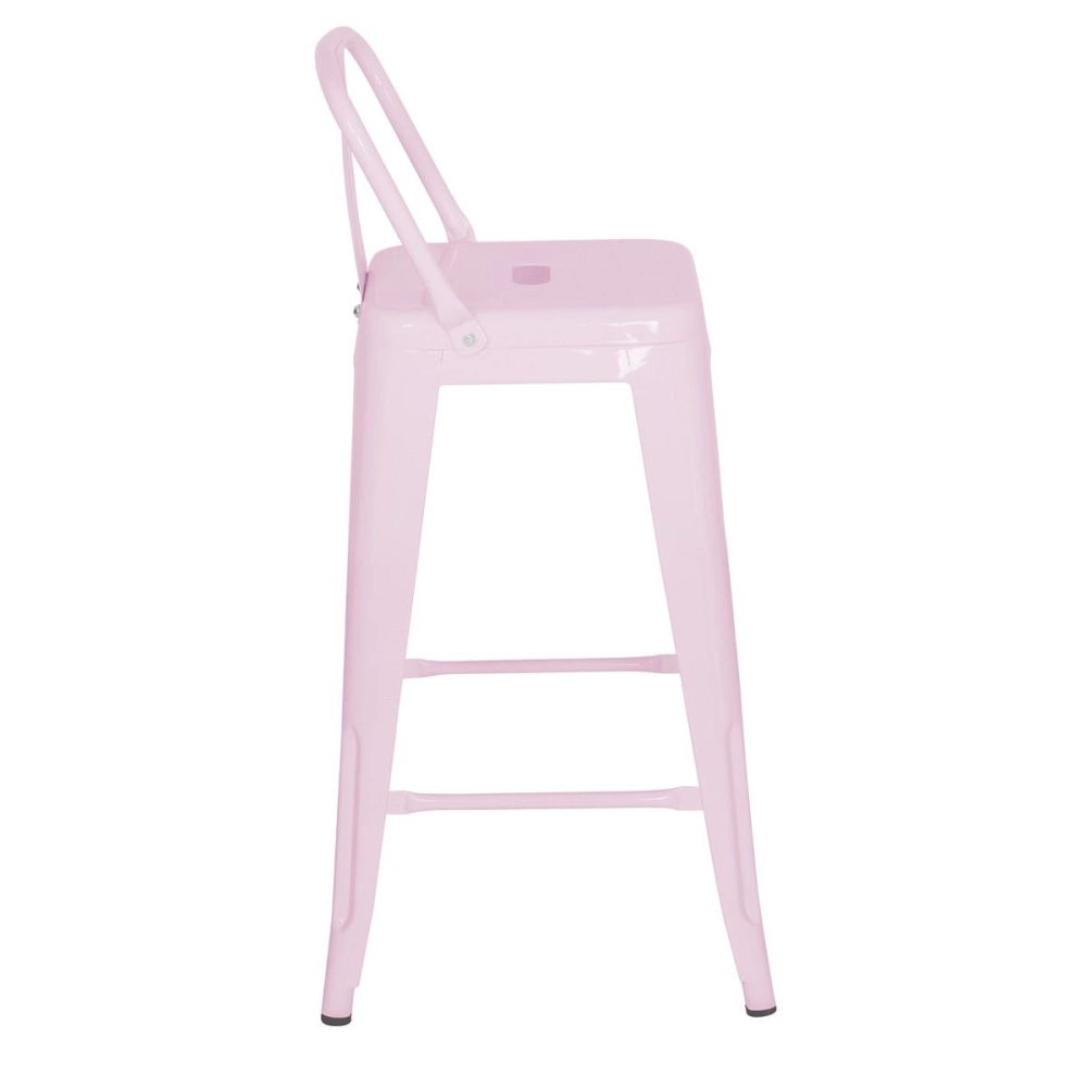 Banqueta média para bancada Iron Tolix com encosto 66 cm – Rosa Claro