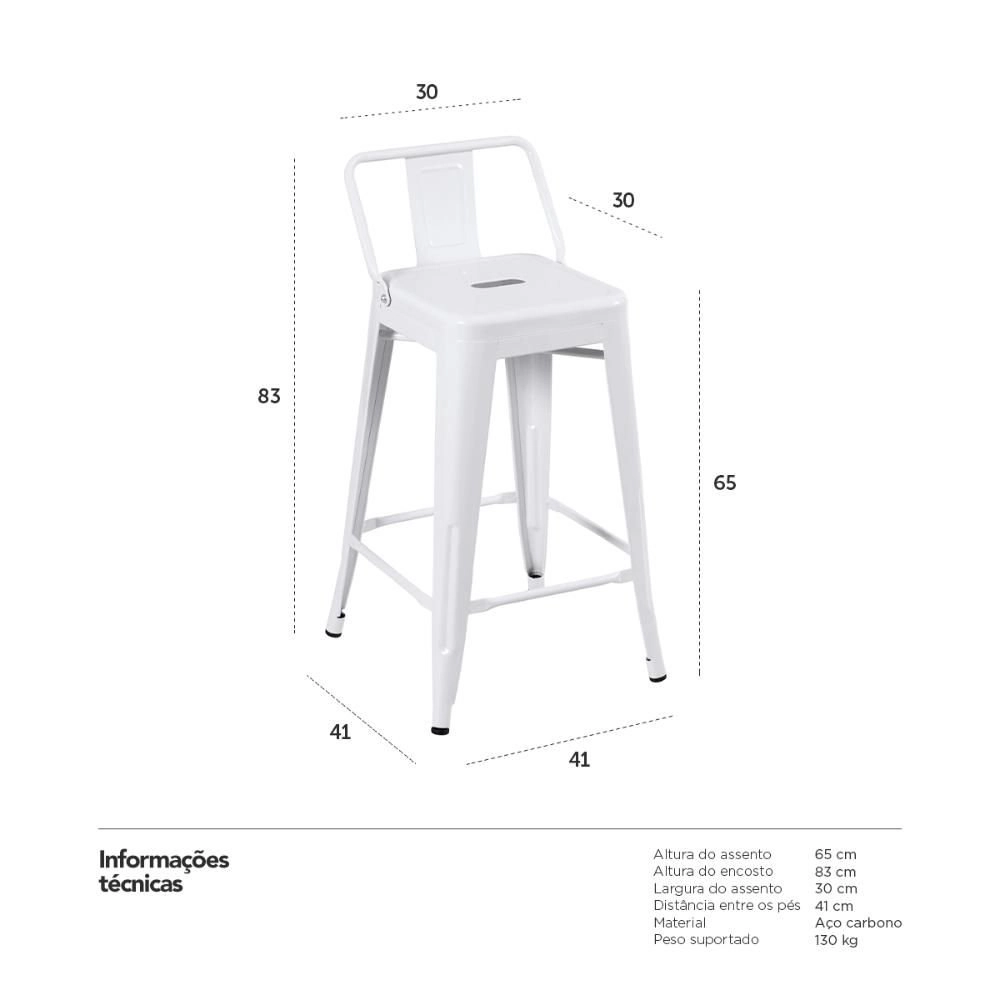 Banqueta média para bancada Iron Tolix com encosto 66 cm – Rosa Claro