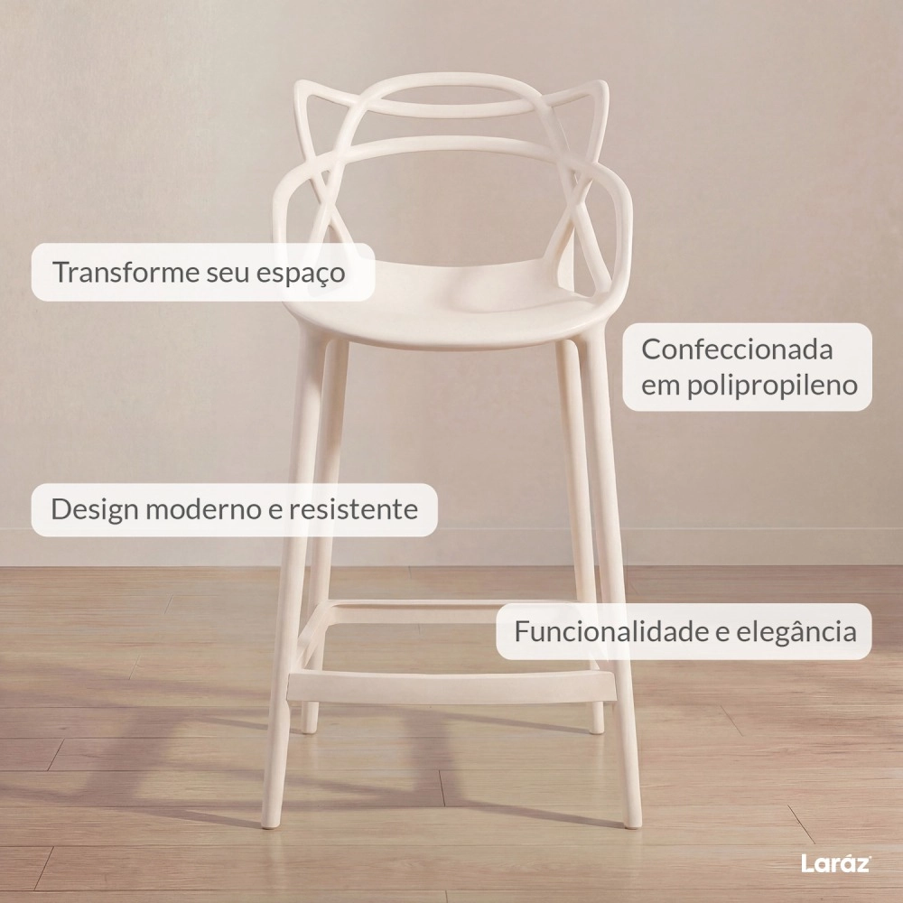 Banqueta média para bancada Master Allegra em Polipropileno 66 cm - Creme Banqueta média para bancada Master Allegra em Polipropileno 66 cm - Creme