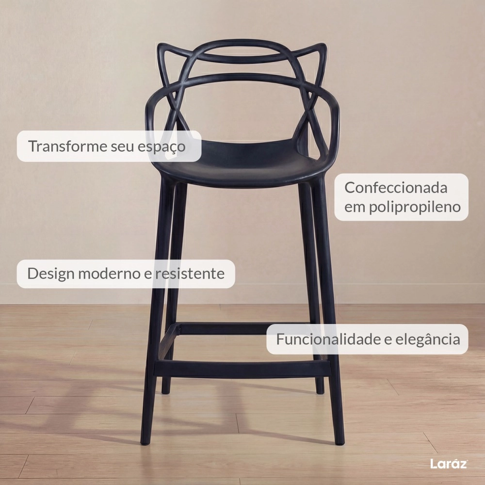 Banqueta média para bancada Master Allegra em Polipropileno 66 cm - Preto