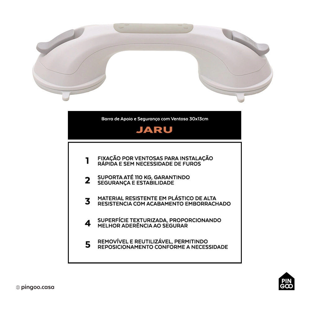 Barra de Apoio e Segurança com Ventosa 30 cm Jaru Pingoo.casa - Branco