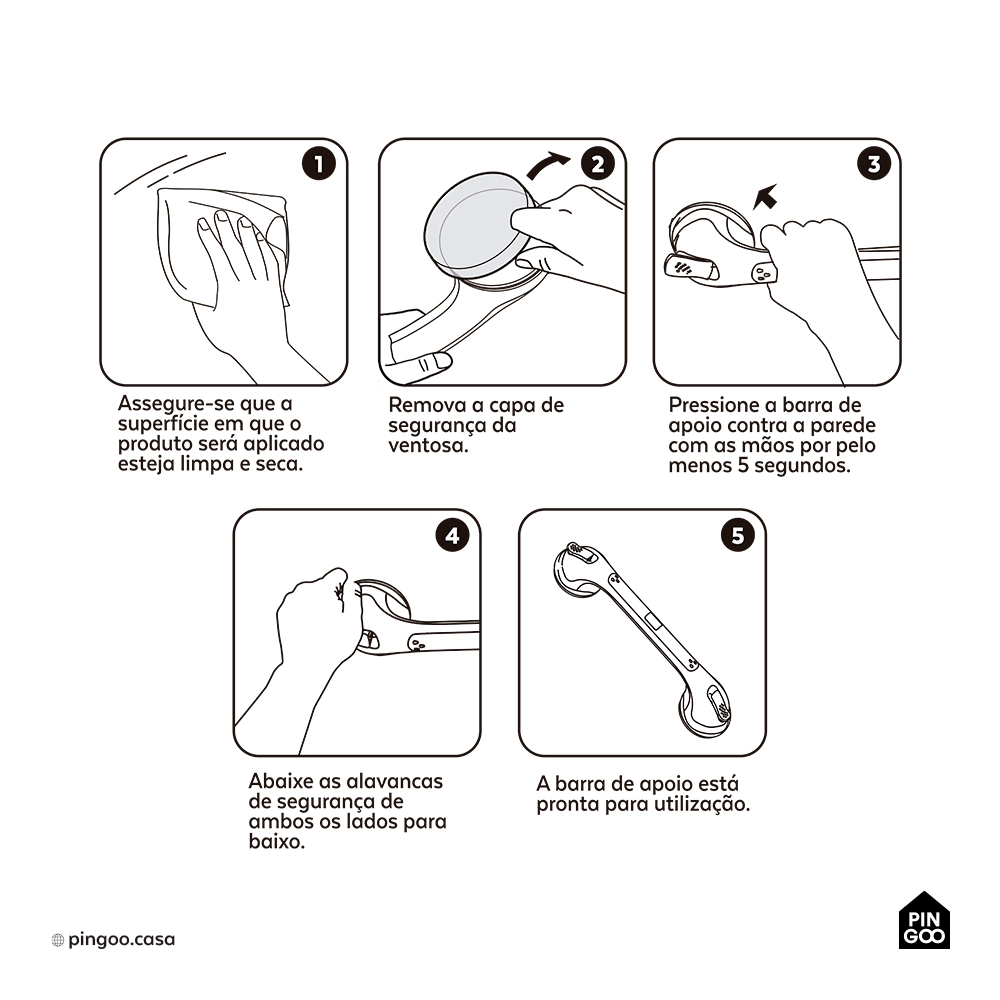 Barra de Apoio e Segurança com Ventosa 30 cm Jaru Pingoo.casa - Branco