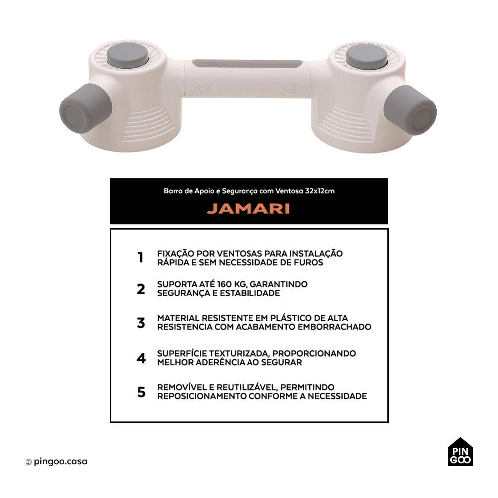 Barra de Apoio e Segurança com Ventosa 32 cm Jamari Pingoo.casa - Branco