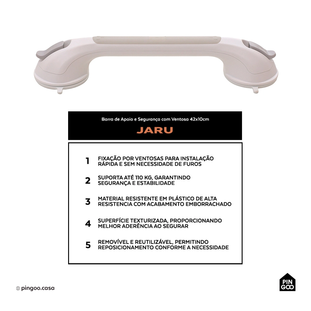 Barra de Apoio e Segurança com Ventosa 42 cm Jaru Pingoo.casa - Branco